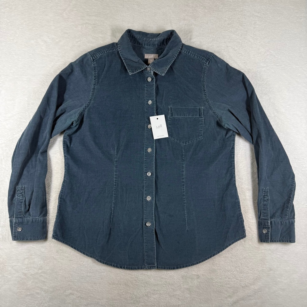 J Jill Blue Cotton Corduroy Button Down Shirt Womens Petite S 712037